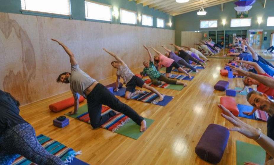 props and soft lighting in a yoga studio